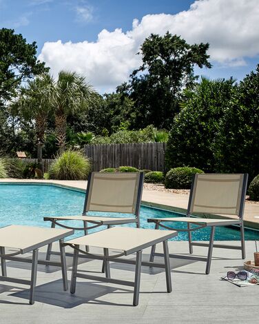 Set of 2 Garden Chairs with Footrests Beige and Black MARCEDDI