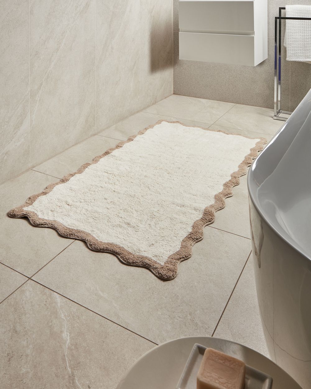 Tapete casa de banho NANGAL Castanho/Creme 80 x 150 cm Algodão