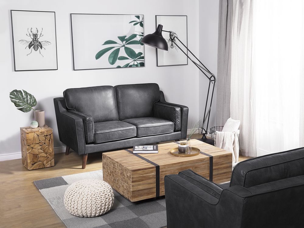 2 Seater Sofa Faux Leather Grey LOKKA Beliani.cz