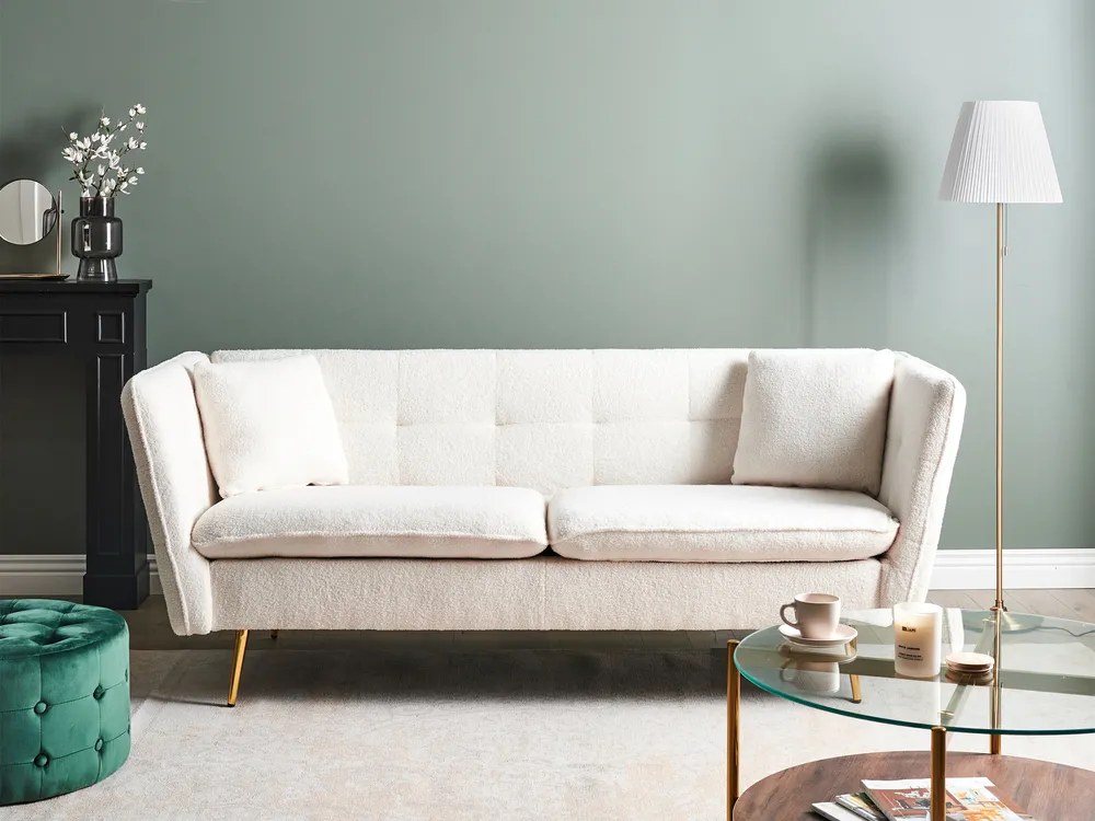 Sofa dla 3 osób FREDERICA Boucle Złamana biel
