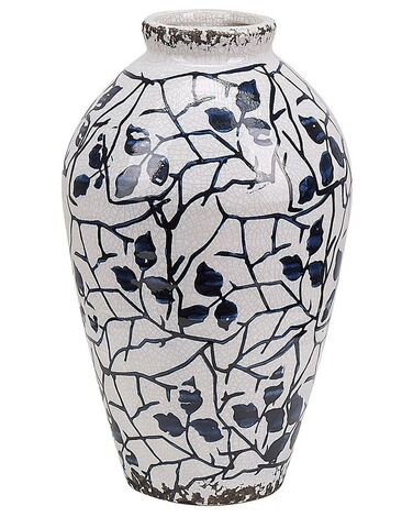 Stoneware Flower Vase 20 cm White with Navy Blue MALLIA