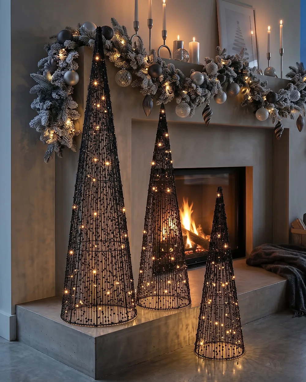 Weihnachtsdekoration 3er Set LED VEJLESO 40/60/80 cm Weihnachtsbaum Schwarz