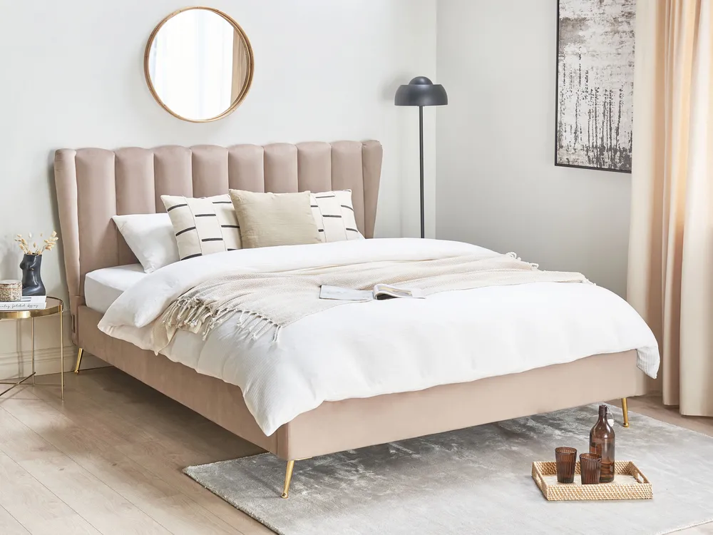 Bed Velvet MIRIBEL 160 x 200 cm (EU King Size) Taupe