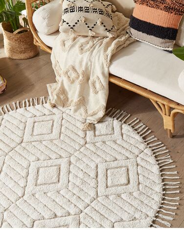 Round Cotton Area Rug ⌀ 140 cm Beige HORASAN