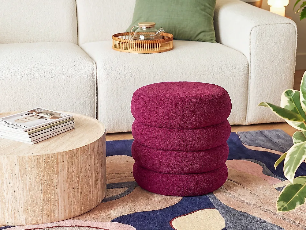 Pouf SUMPTER Bouclé Bordeaux