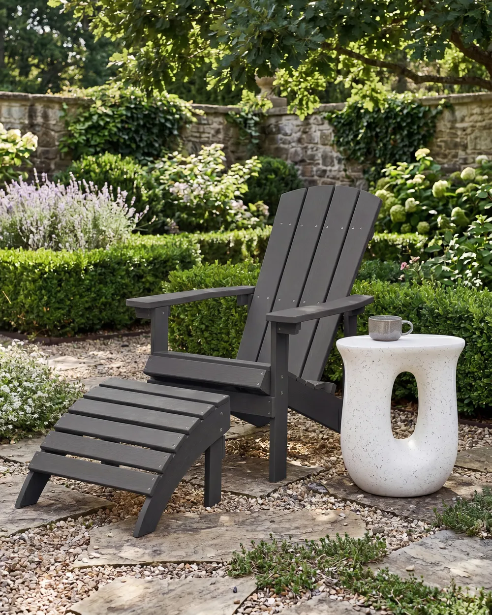 Garden Chair ADIRONDACK with Footstool Dark Grey