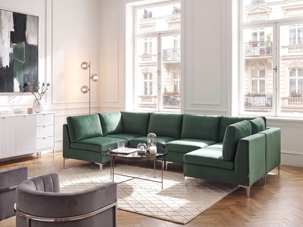 Modular U-Shape Sofa 6 Seater EVJA Velvet Green