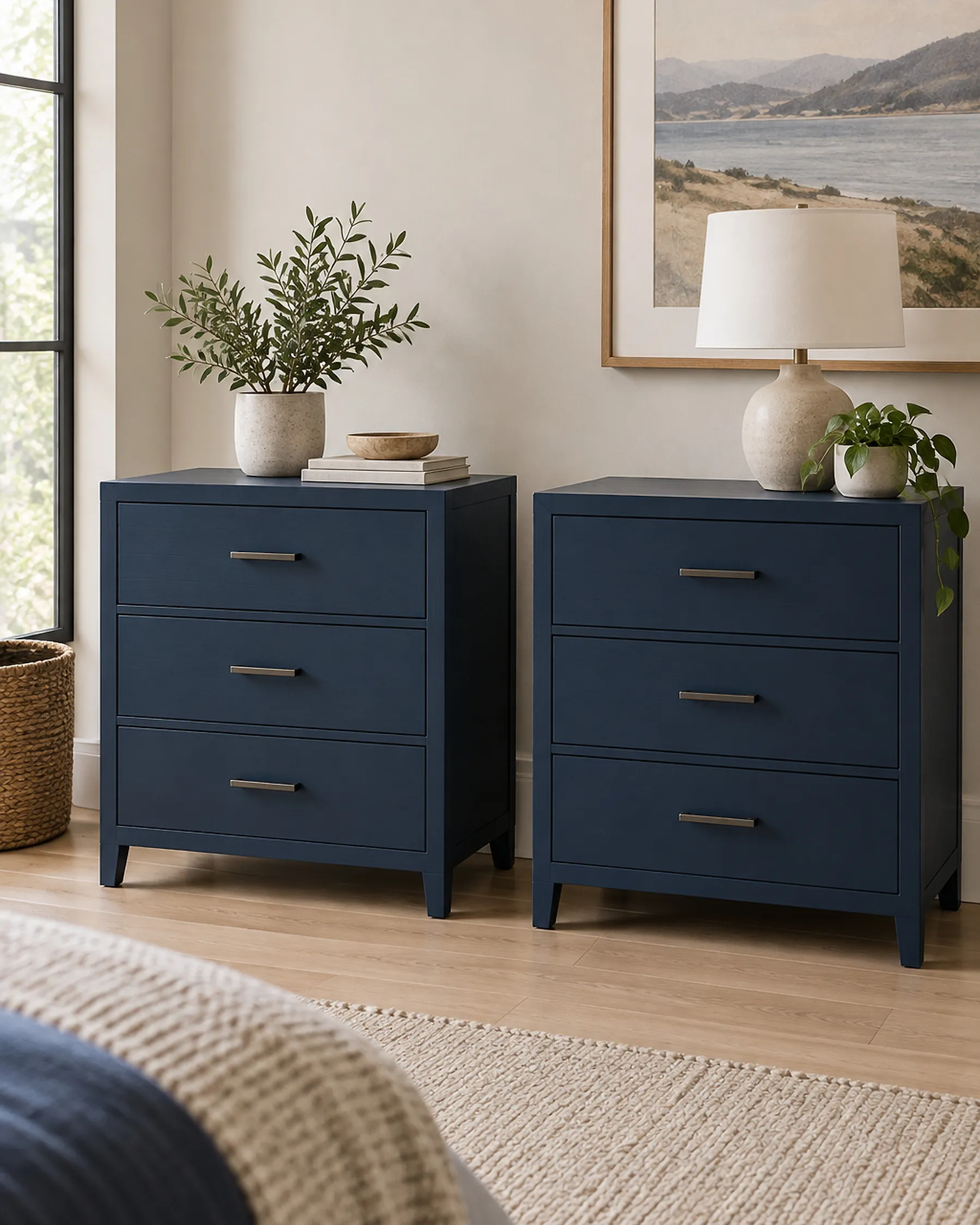 Set of 2 Bed Storage Drawers Pine Wood RUMILLY Navy Blue_702552