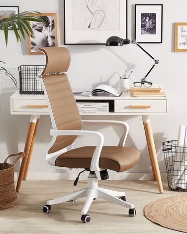 Faux Leather Swivel Office Chair Brown LEADER