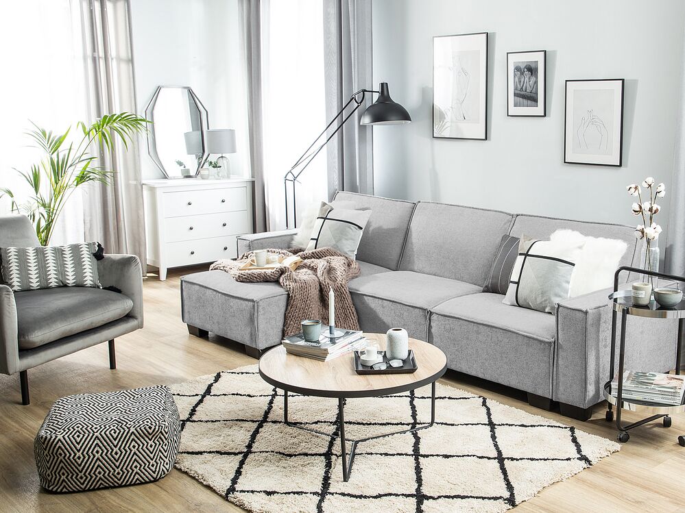 Corner Sofa Bed ROMEDAL Fabric Light Grey Right Hand