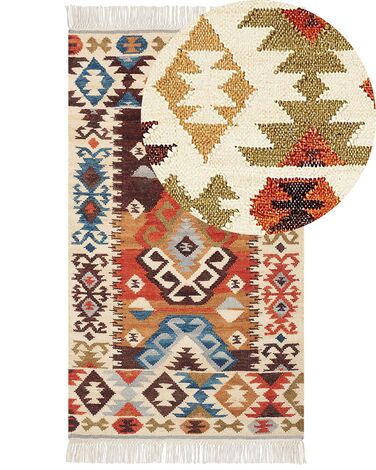 Kelim Teppich Wolle mehrfarbig 80 x 150 cm geometrisches Muster Kurzflor VOSKETAP