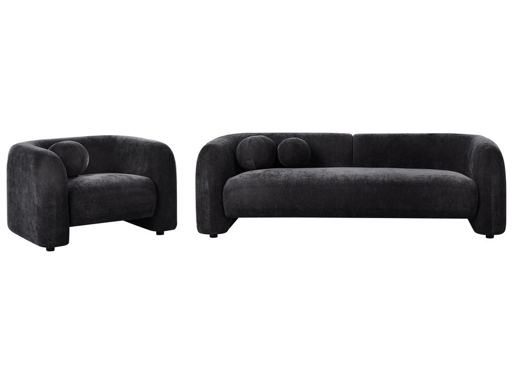Living Room Set 4 Seater LEIREN Chenille Black