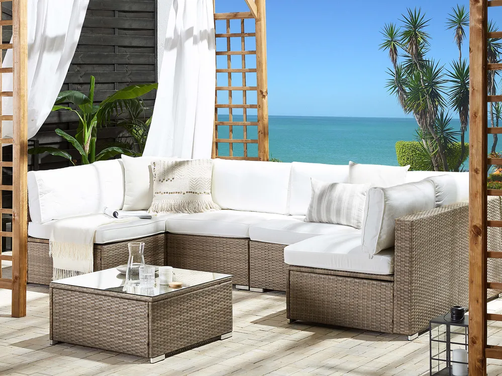 Set di divani angolari da giardino 6 posti BELVEDERE Rattan sintetico (PE) Bianco