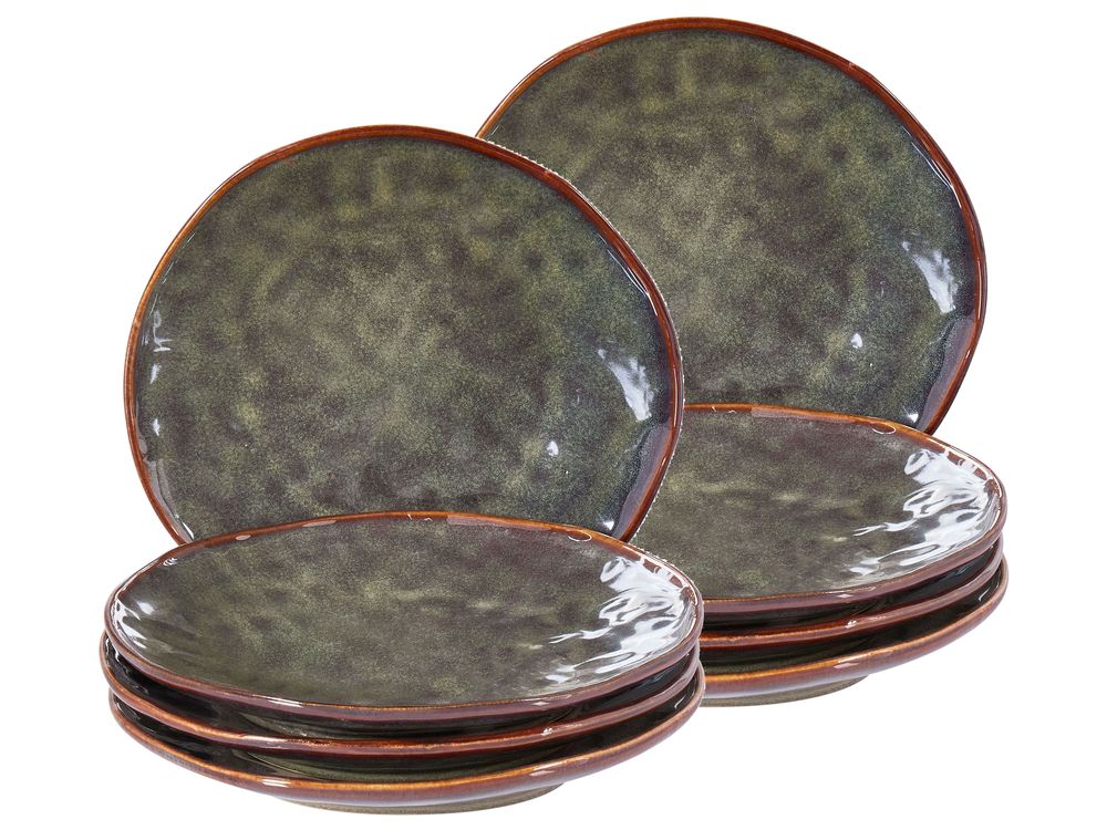 Lot de 8 assiettes à dessert THYME Grès Vert foncé 22 cm