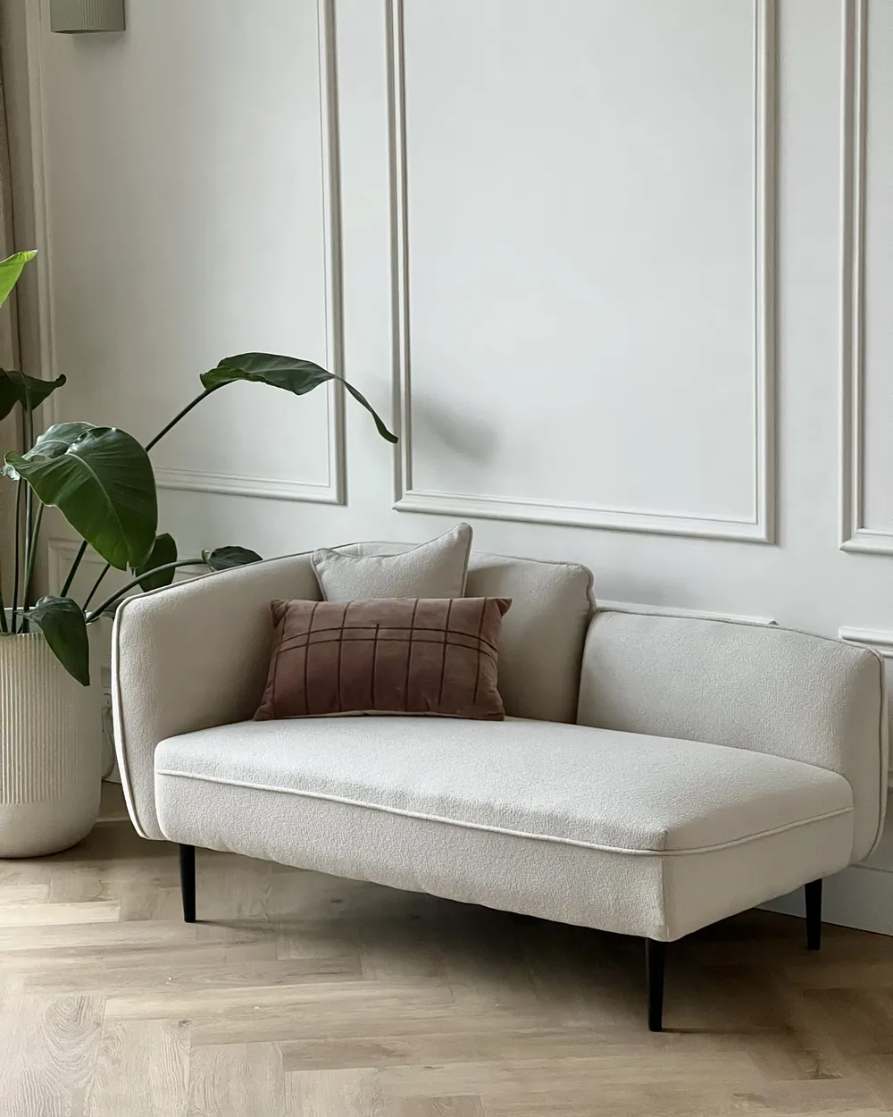 Chaise Longue In Velluto Beige Stile Moderno – Divano Relax Per Soggiorno E Camera Da Letto, Con Cuscino Aggiuntivo