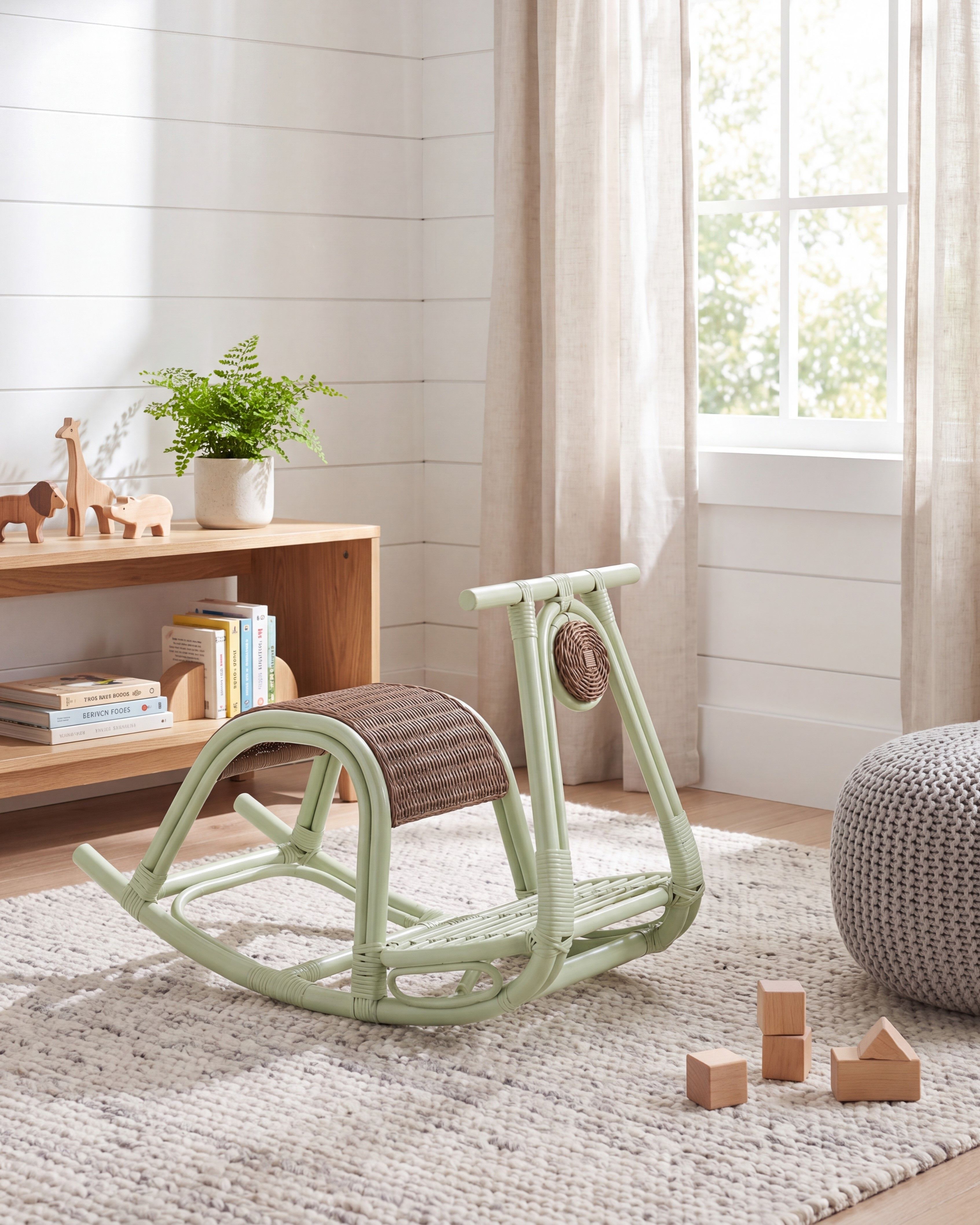 Child Rattan Rocking Chair Kids Rocking Chair ASPRIA Rattan Light Green | Beliani.co.uk