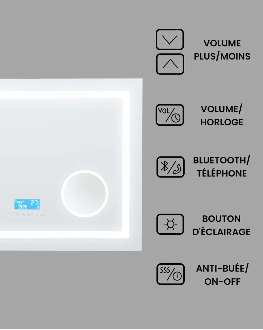 Miroir de salle de bain LED THAIX 80 cm 60 cm Argenté_940462