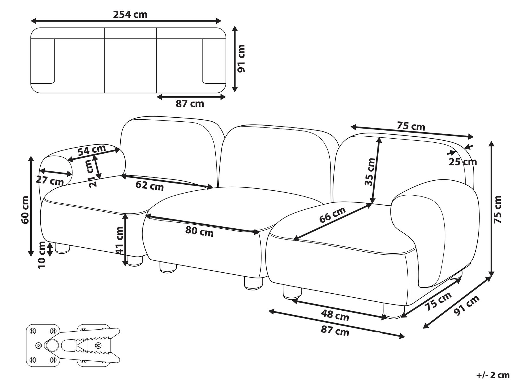 Modular Sofa 3 Seater AMLI Fabric Beige_1070239