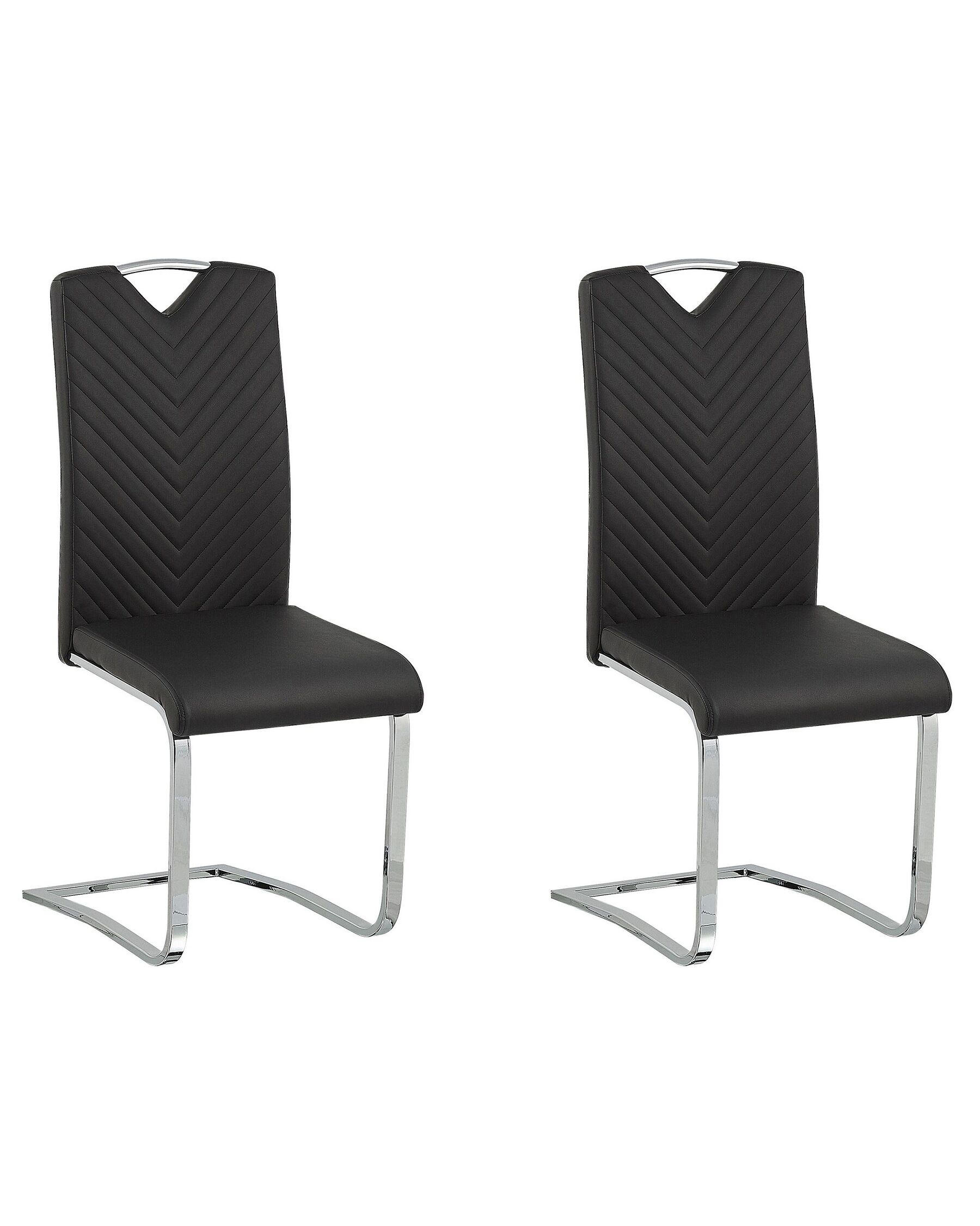	Conjunto de 2 sillas de comedor de piel sintética negro/plateado PICKNES_790007