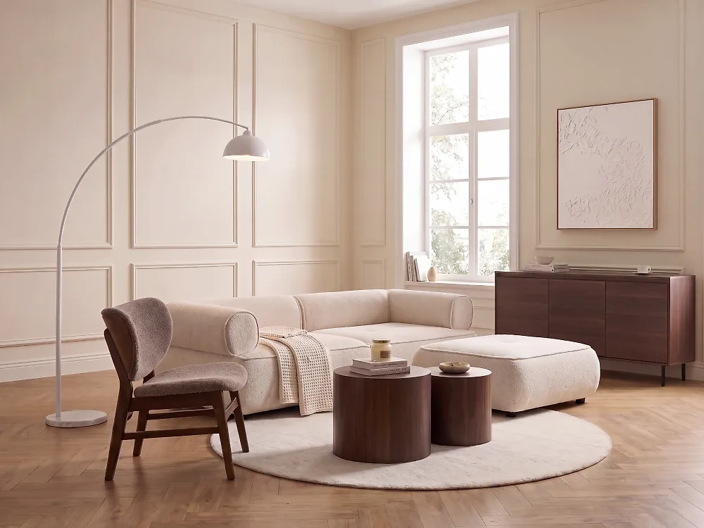 Sofa 3-Sitzer SALLA mit Ottomane Bouclé Beige_1169308