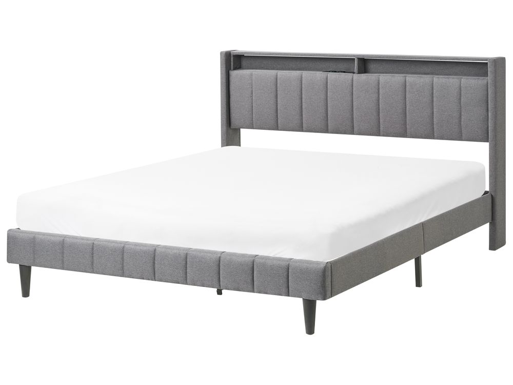 Seng med LED BEAULIEU Mørkegrå 160 x 200 cm med opbevaring med USB-port