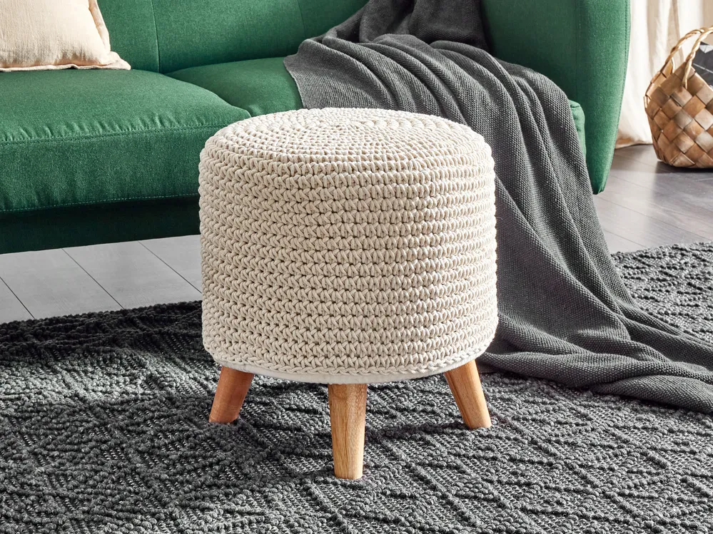 Footstool Macramé MARDAN Cotton Beige