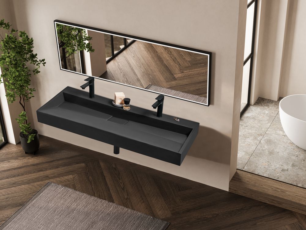 Double vasque suspendue QUENKO 120 x 46 cm Moulage minéral Noir