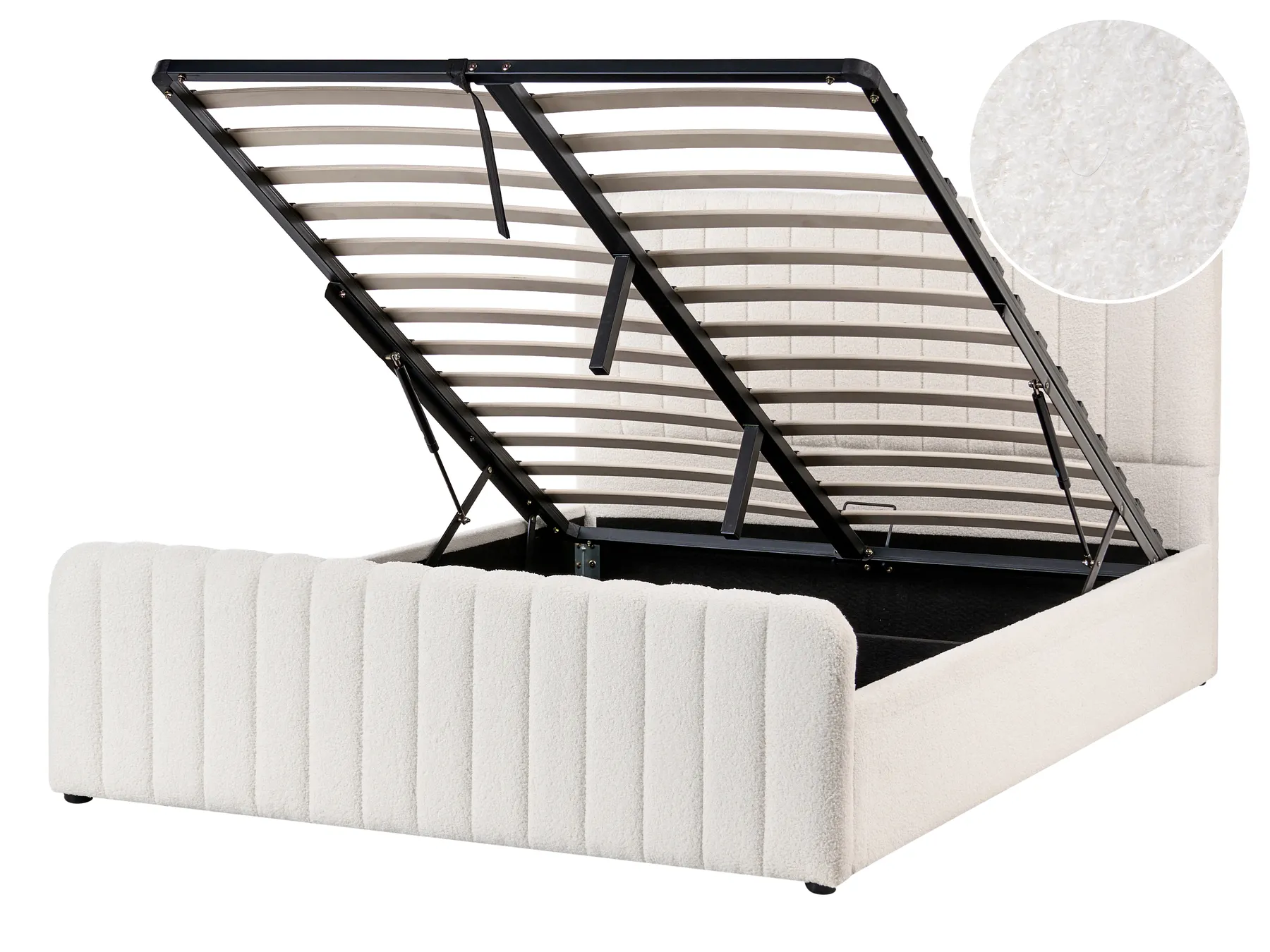 Ottoman Bed LUNAN Boucle White 140 x 200 cm (EU Double)_1048317