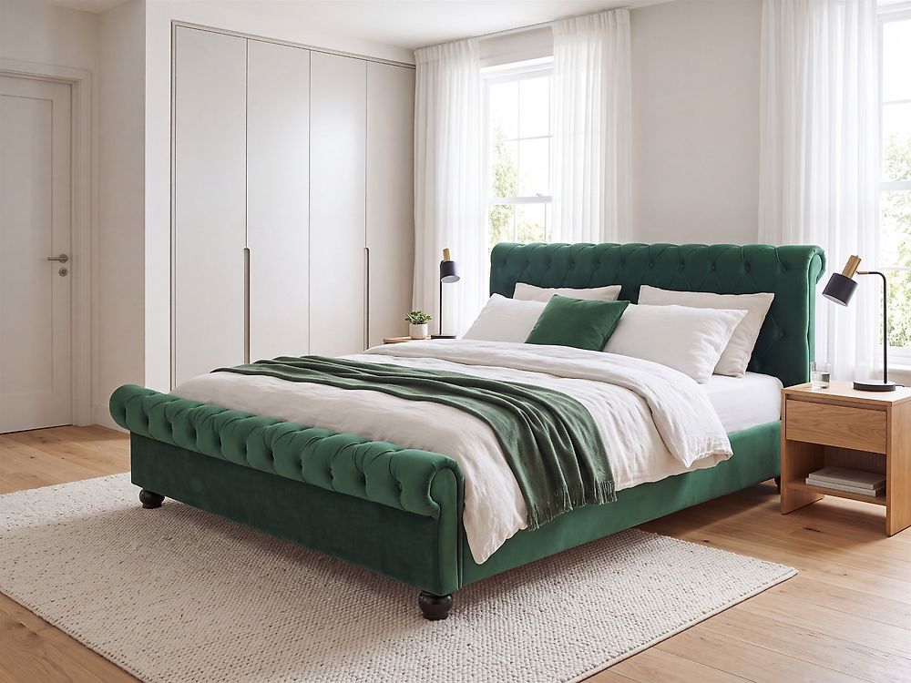 Lit avec sommier Velours AVALLON 160 x 200 cm Vert émeraude