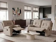 Komplet wypoczynkowy z manualną funkcją relaksu dla 3 osób BERGEN Beżowoszary_1107168