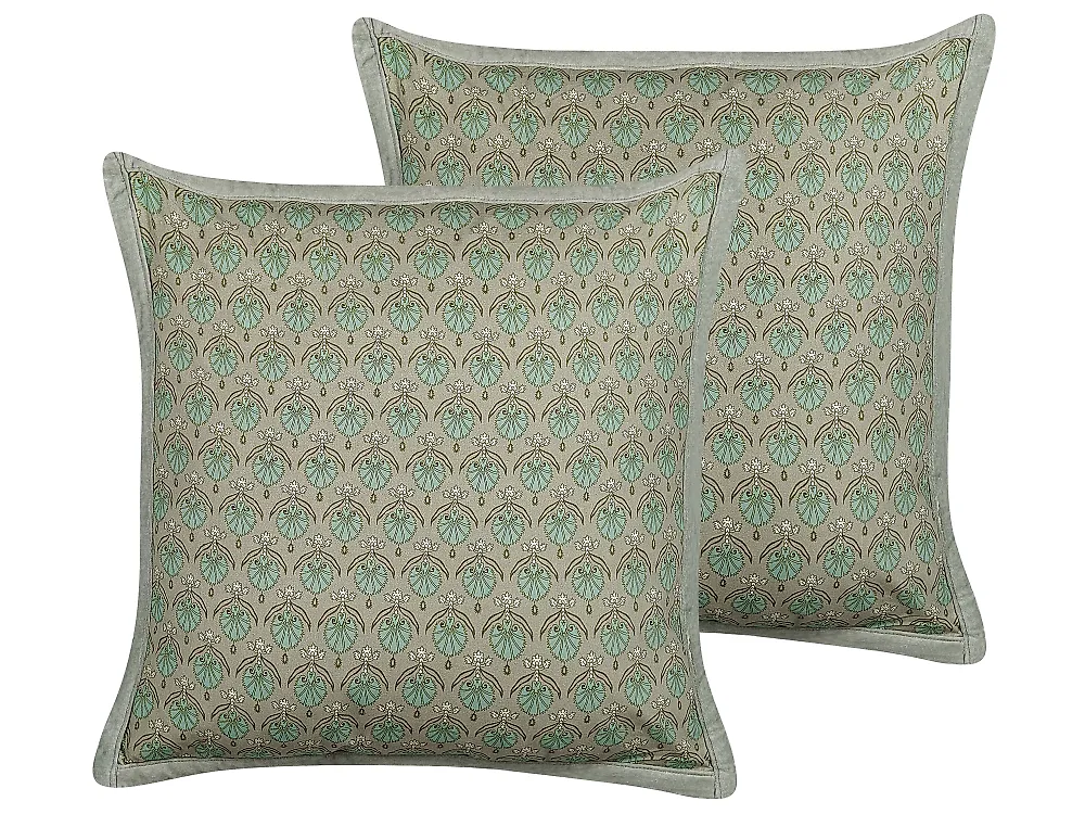 Dekokissen 2er Set PICTUS 45 x 45 cm Samtstoff Grün Pflanzenmuster
