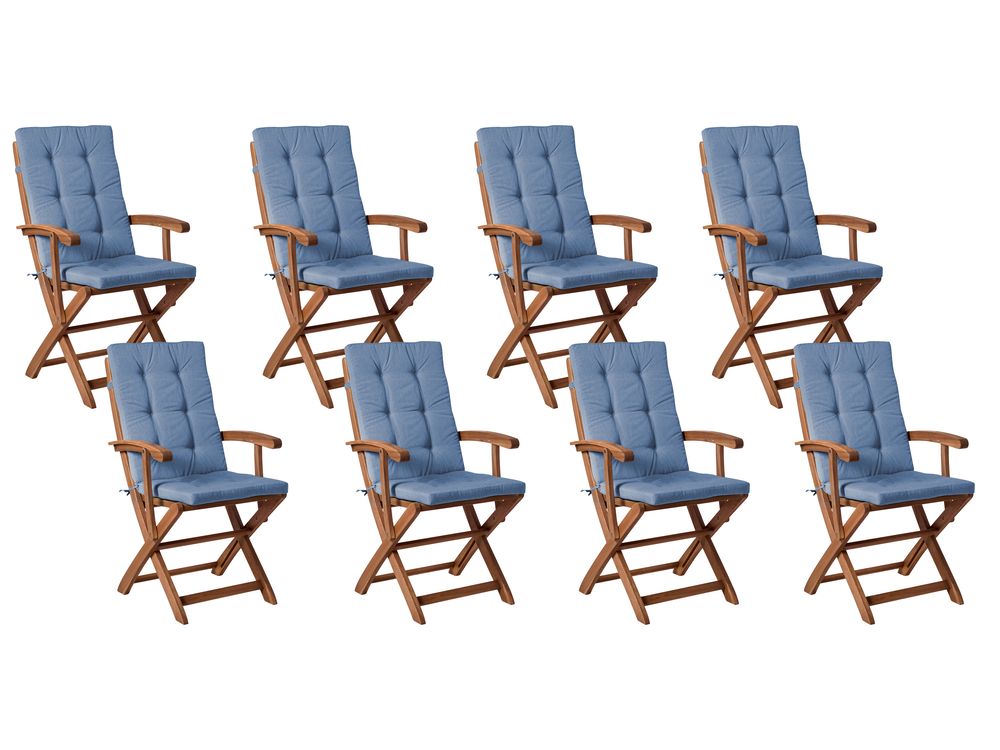Set di 8 sedie da giardino con cuscini MAUI PREMIUM Legno d'acacia Blu