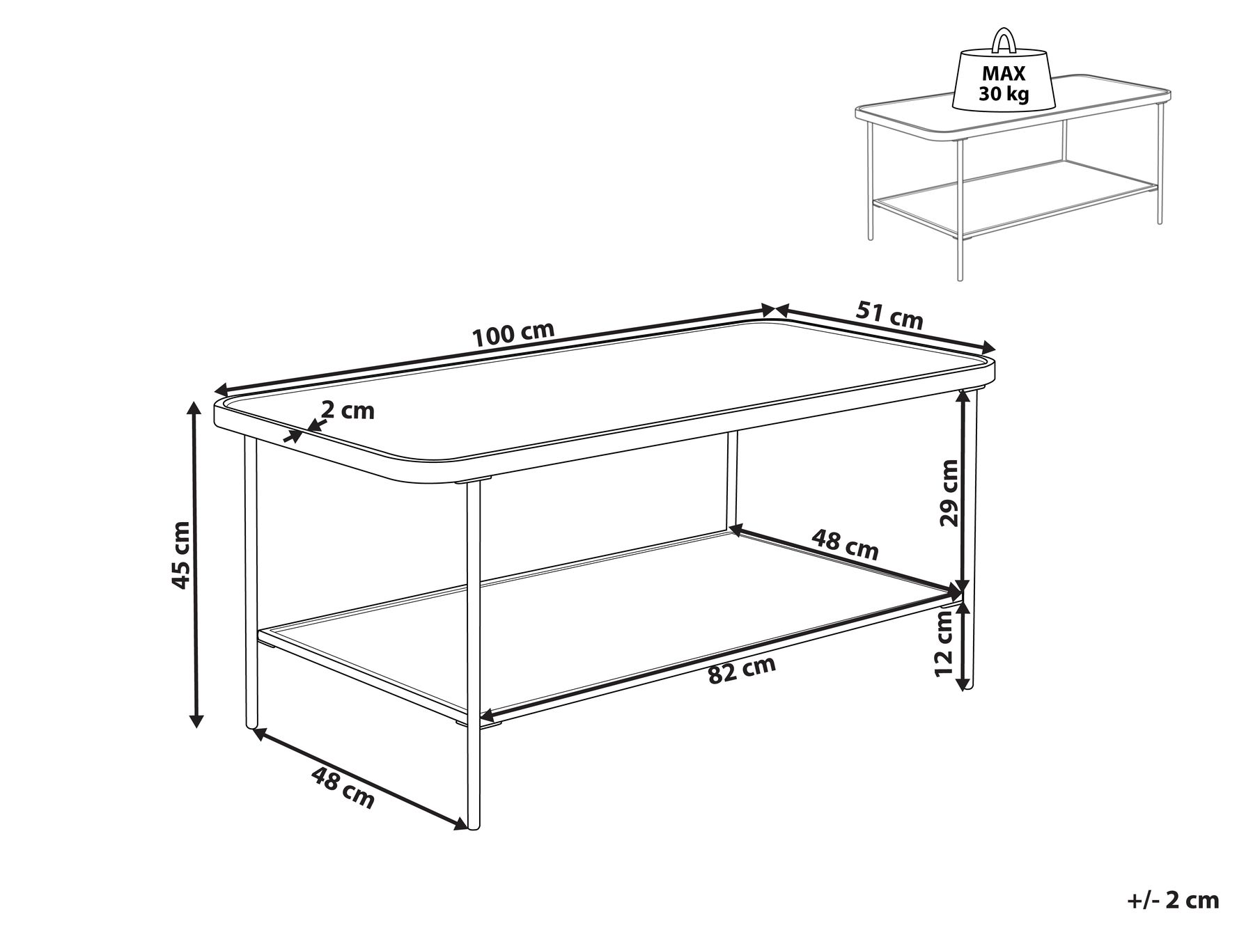 Glass Top Coffee Table with Shelf Black BLAIR_941894 Glass Top Coffee Table with Shelf Black BLAIR_941894