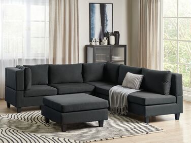 5 Seater Modular Fabric Corner Sofa with Ottoman Black UNSTAD