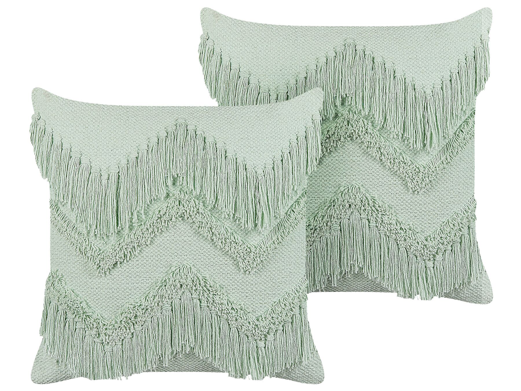 2 bawełniane poduszki dekoracyjne z frędzlami 45 x 45 cm jasnozielone BACOPA_839936