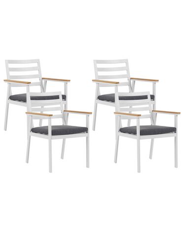 Zestaw 4 krzeseł ogrodowych biały z poduszkami szarymi CAVOLI