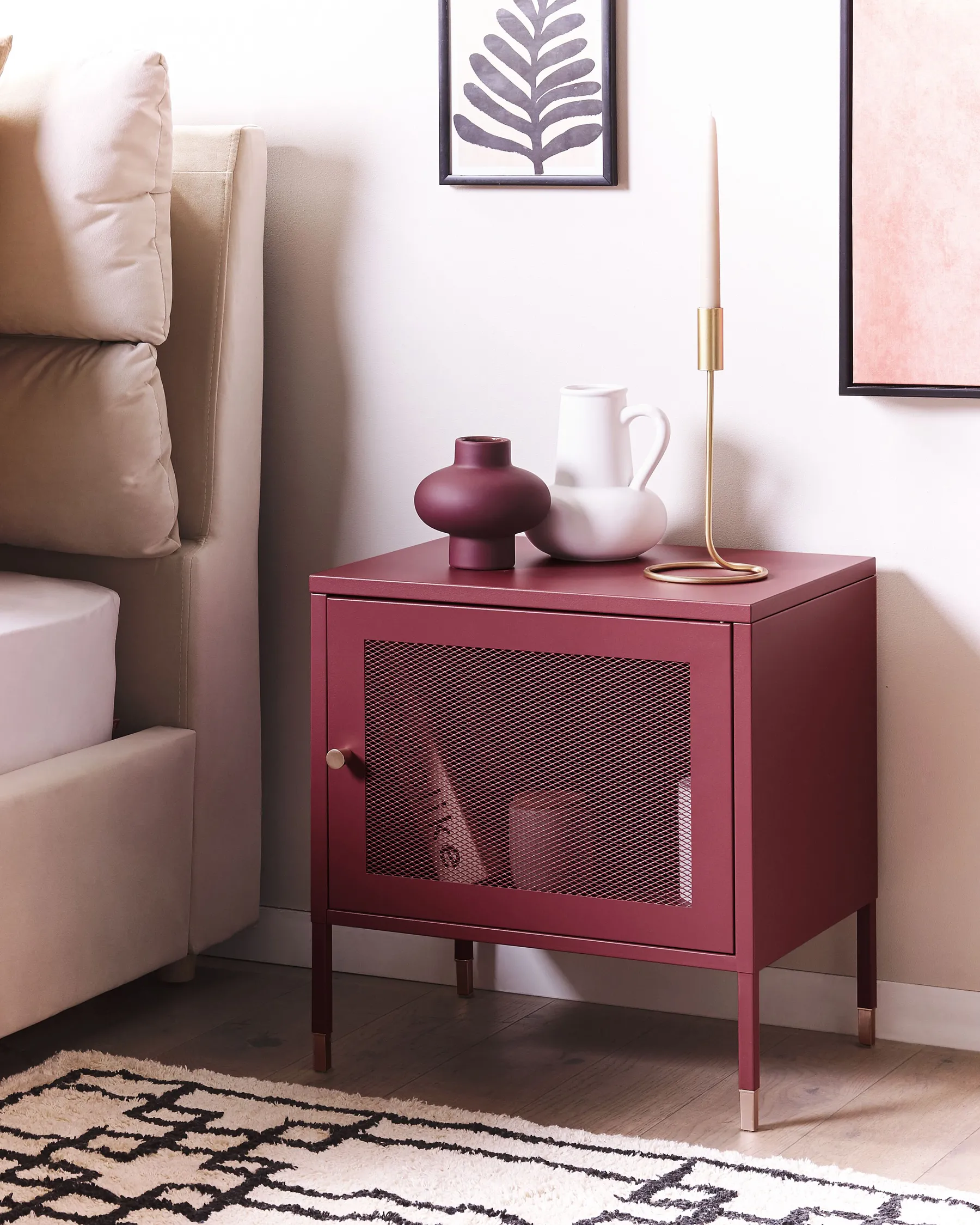 Bedside Table OSSETT Metal Dark Red_830322