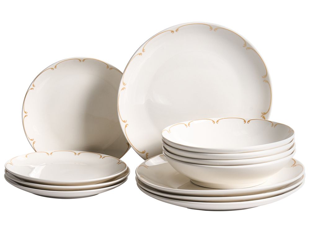 Vajilla de 12 piezas CHAROLI Porcelana Blanco/Dorado