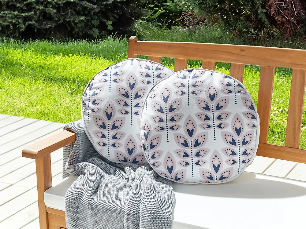 Conjunto de 2 cojines de exterior TORRETTA Patrón de plantas 40 x 40 cm Blanco crema_1183728