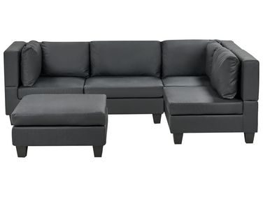 4 Seater Left Hand Modular Faux Leather Corner Sofa with Ottoman Black UNSTAD