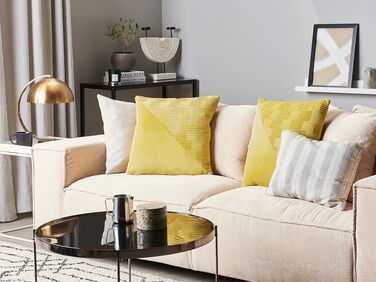 Set of 2 Velvet Cushion with Pleats 45 x 45 cm Yellow ORIGANUM