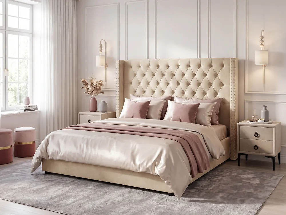 Bett mit Stauraum LUBBON Samtstoff Beige 180 x 200 cm