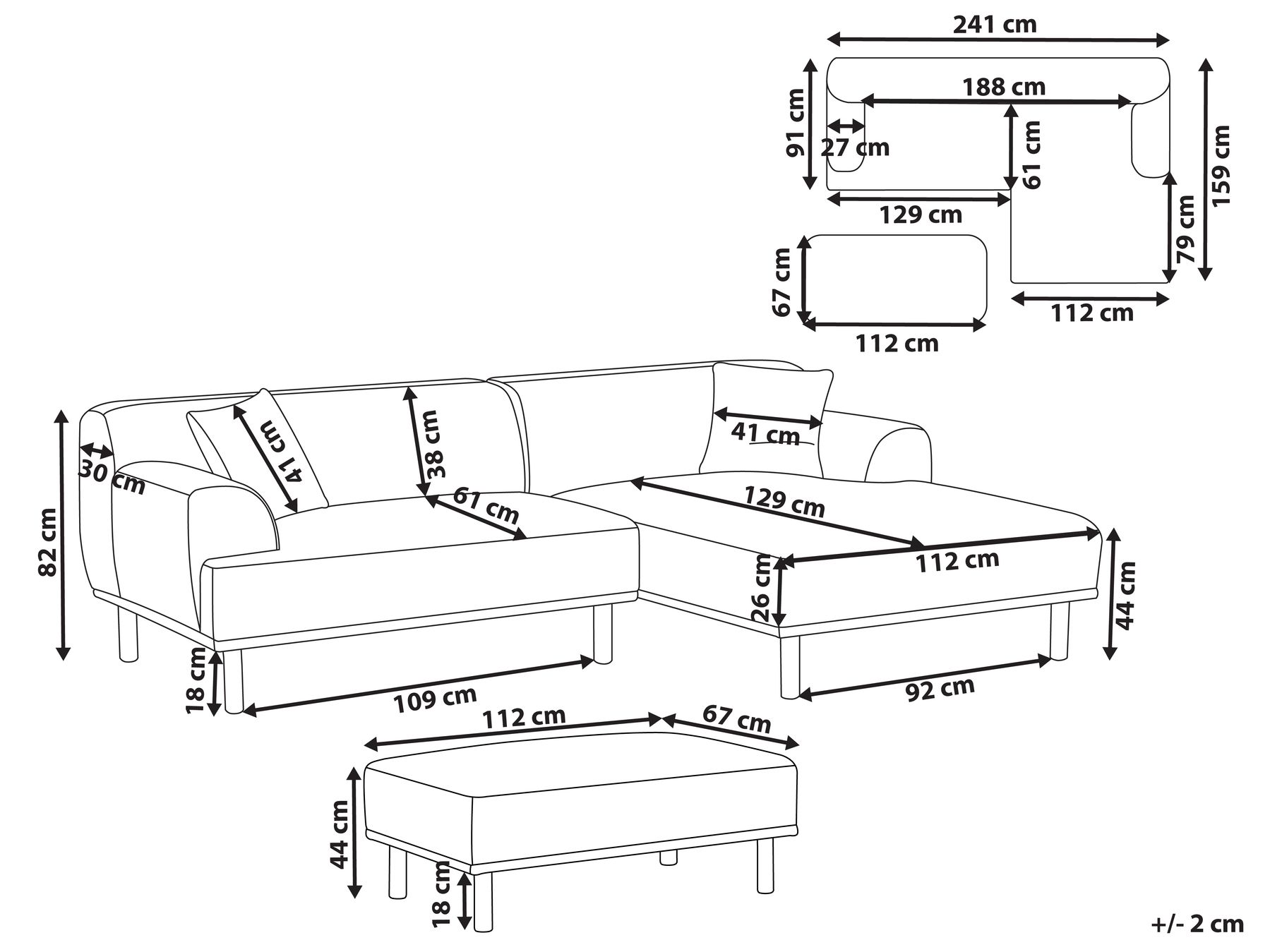 Left Hand Fabric Corner Sofa with Ottoman Beige HOLT_960672
