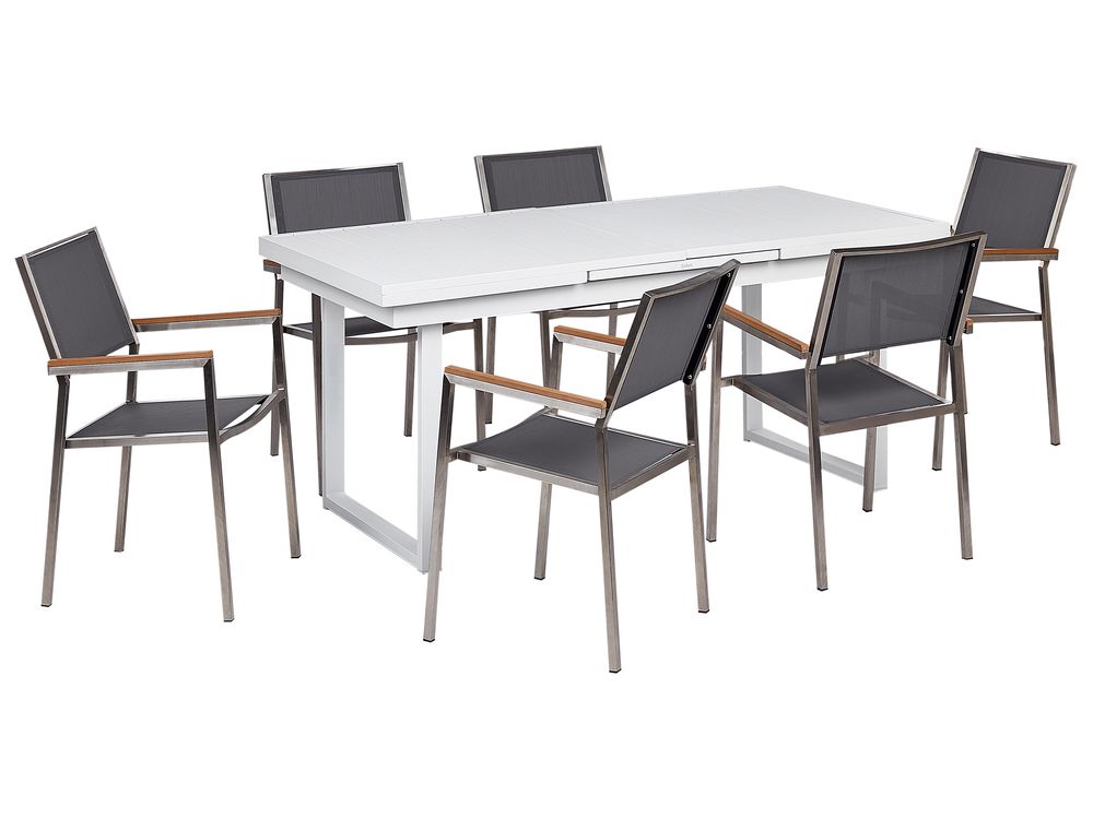 Set da pranzo da giardino 6 posti VALCANETTO/GROSSETO Metallo Grigio/Bianco