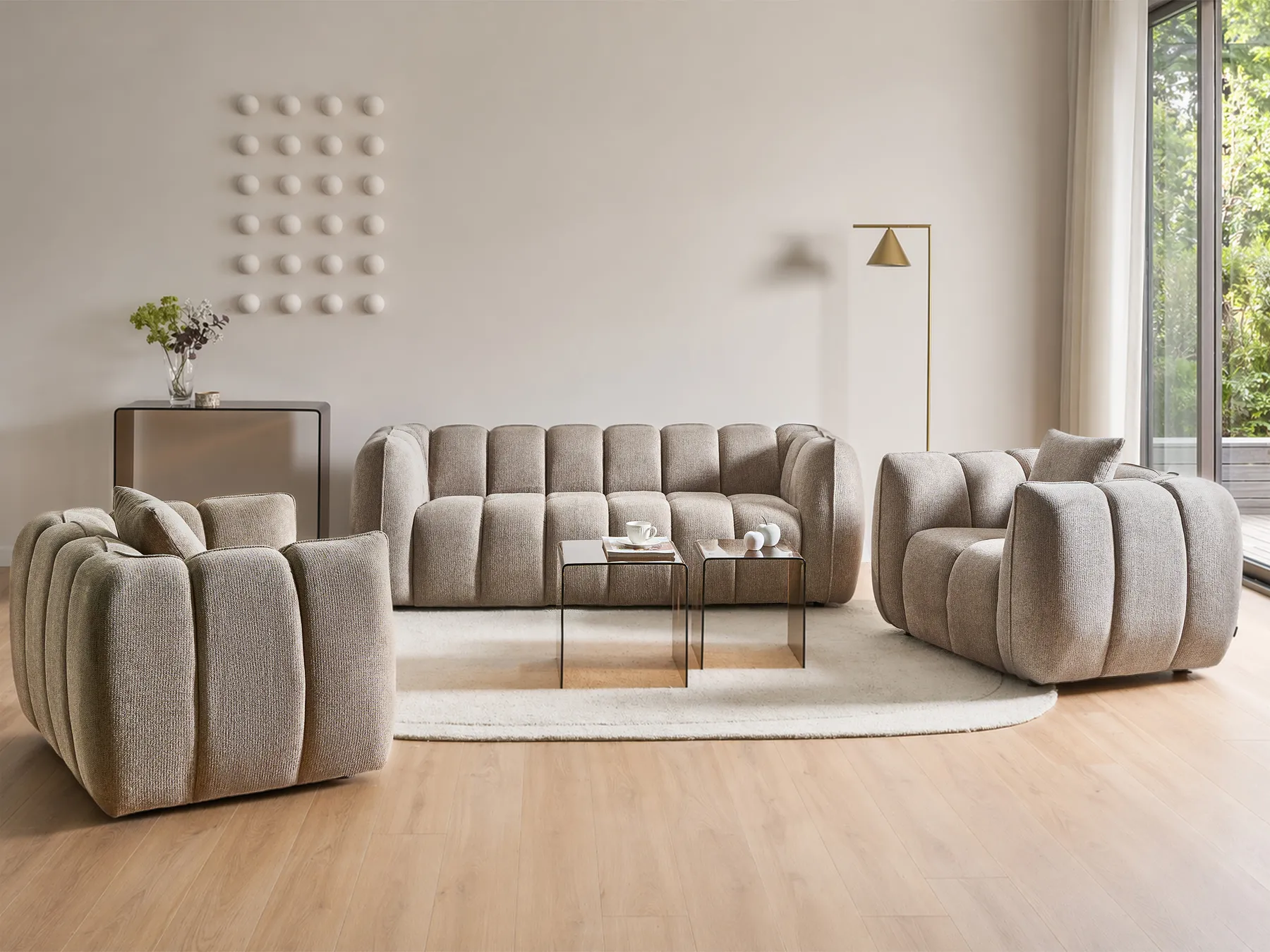 Living Room Set 5 Seater NESS Fabric Taupe_1072456