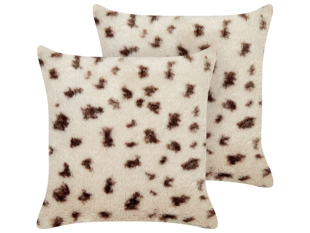 Set of 2 Decorative Cushions KASRA 45 x 45 cm Faux Fur Light Beige Abstract Pattern