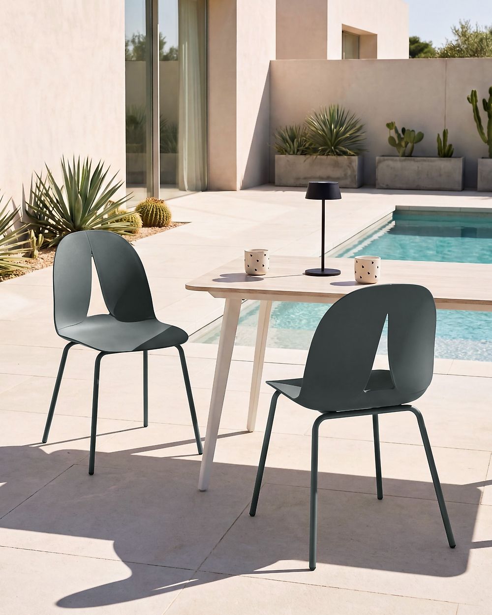 Set of 2 Garden Chairs BOLGHERI Armless Dark Grey
