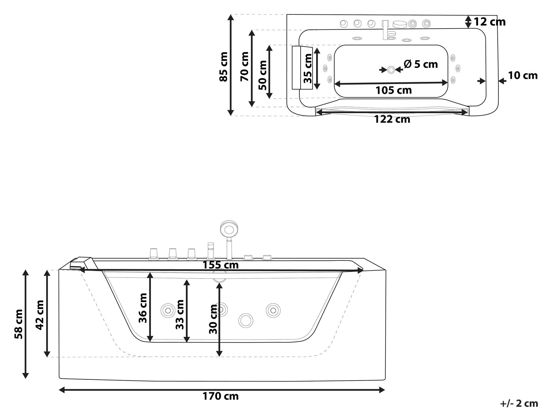 Corner Hot Tub BARRANCA 1700 x 850 mm White_807649