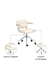 Chaise de bureau CANDOR Cuir PU Blanc cassé_1071316