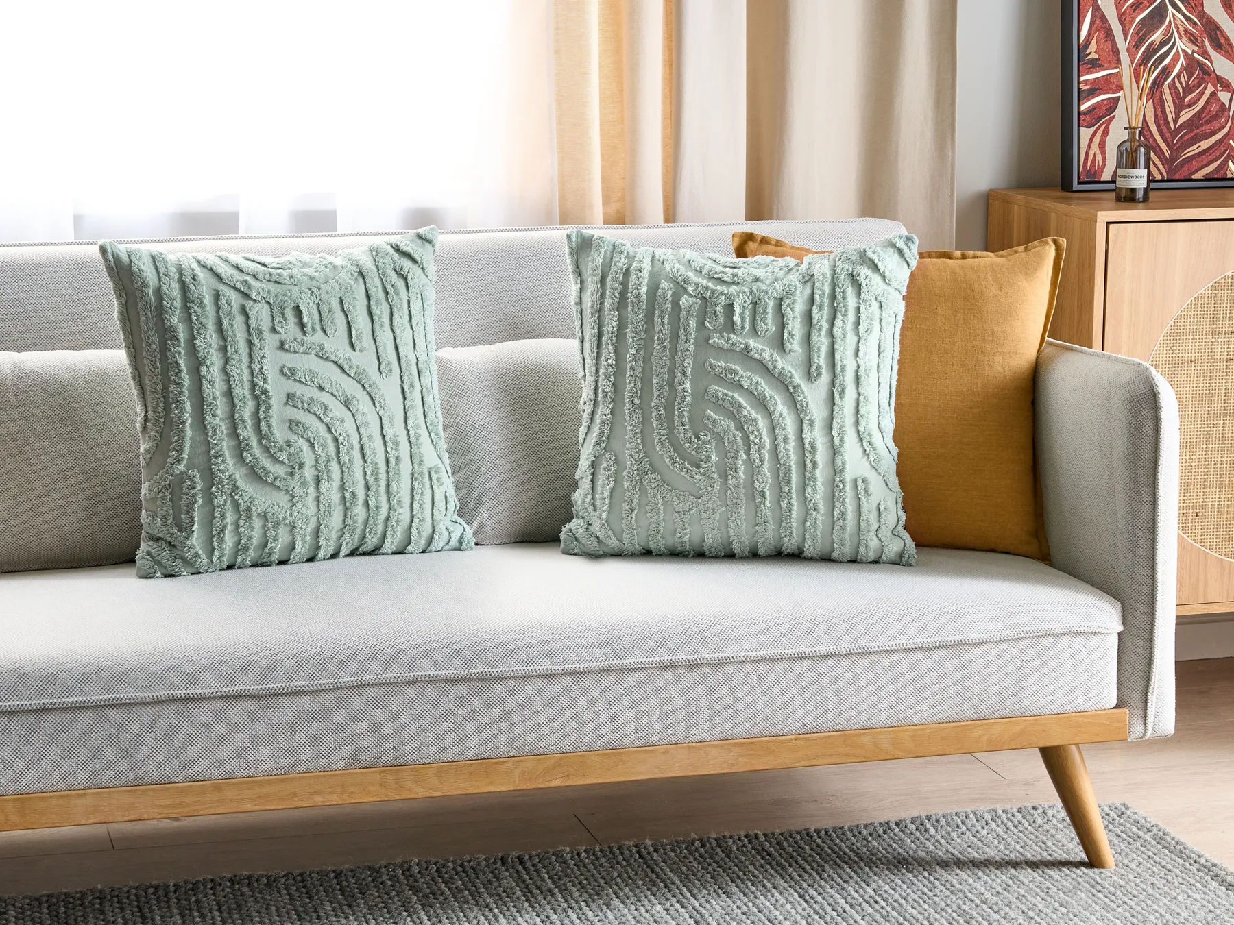 Set di 2 cuscini TELLIMA 45 x 45 cm Cotone Verde menta Trama geometrica_887043